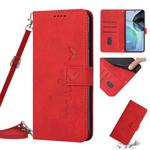 For Motorola Moto E22 / E22i Skin Feel Heart Pattern Leather Phone Case with Lanyard(Red)