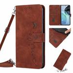 For Motorola Moto G72 Skin Feel Heart Pattern Leather Phone Case with Lanyard(Brown)