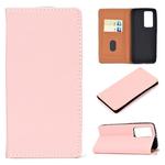 For Huawei P40 Solid Color Frosted Magnetic Horizontal Flip Leather Case with Card Slots & Holder(Pink)