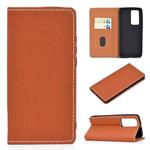 For Huawei P40 Solid Color Frosted Magnetic Horizontal Flip Leather Case with Card Slots & Holder(Brown)