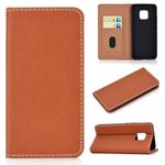 For Huawei Mate 20 Pro Solid Color Frosted Magnetic Horizontal Flip Leather Case with Card Slots & Holder(Brown)