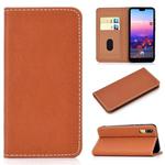 For Huawei P20 Solid Color Frosted Magnetic Horizontal Flip Leather Case with Card Slots & Holder(Brown)