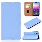 For Huawei P20 Lite Solid Color Frosted Magnetic Horizontal Flip Leather Case with Card Slots & Holder(Blue)