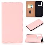 For Huawei P20 Lite(2019) Solid Color Frosted Magnetic Horizontal Flip Leather Case with Card Slots & Holder(Pink)
