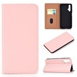 For Huawei Honor 20 Solid Color Frosted Magnetic Horizontal Flip Leather Case with Card Slots & Holder(Pink)