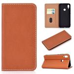 For Huawei P Smart Z Solid Color Frosted Magnetic Horizontal Flip Leather Case with Card Slots & Holder(Brown)