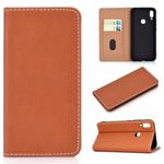 For Huawei P Smart(2019) Solid Color Frosted Magnetic Horizontal Flip Leather Case with Card Slots & Holder(Brown)