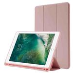 Skin Feel Pen Holder Tri-fold Tablet Leather Case For iPad 10.2 2019 / iPad 10.2 2020 / iPad Air 3 / iPad Pro 10.5(Pink)
