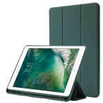 Skin Feel Pen Holder Tri-fold Tablet Leather Case For iPad 10.2 2019 / iPad 10.2 2020 / iPad Air 3 / iPad Pro 10.5(Dark Green)