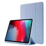 Skin Feel Pen Holder Tri-fold Tablet Leather Case For iPad Pro 11 2022 / 2021 / 2020 / 2018(Light Blue)
