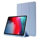 Skin Feel Pen Holder Tri-fold Tablet Leather Case For iPad Pro 12.9 2022 / 2021 / 2020 / 2018(Light Blue)