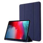 Skin Feel Pen Holder Tri-fold Tablet Leather Case For iPad Pro 12.9 2022 / 2021 / 2020 / 2018(Dark Blue)