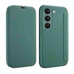 For Samsung Galaxy S23 5G Imitate Liquid Skin Feel Leather Phone Case with Card Slots(Dark Green)