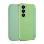 For Samsung Galaxy S23+ 5G Imitate Liquid Skin Feel Leather Phone Case with Card Slots(Matcha Green)