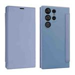 For Samsung Galaxy S23 Ultra 5G Imitate Liquid Skin Feel Leather Phone Case with Card Slots(Lavender Grey)