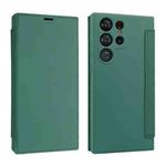 For Samsung Galaxy S23 Ultra 5G Imitate Liquid Skin Feel Leather Phone Case with Card Slots(Dark Green)