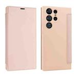 For Samsung Galaxy S23 Ultra 5G Imitate Liquid Skin Feel Leather Phone Case with Card Slots(Pink)