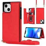 For iPhone 14 Cross-body Square Dual-Buckle Card Flip Wallet Phone Case(Red)