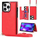 For iPhone 14 Pro Max Cross-body Square Dual-Buckle Card Flip Wallet Phone Case(Red)