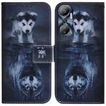 For Infinix Hot 20 Coloured Drawing Flip Leather Phone Case(Wolf and Dog)