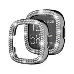 For Fitbit Versa 4 Double-Row Diamond Solid Color Electroplating Hollowed Watch Case(Black)