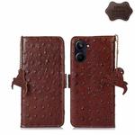 For Realme 10 4G Ostrich Pattern Genuine Leather RFID Phone Case(Coffee)