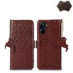 For Realme 10 Pro 5G Ostrich Pattern Genuine Leather RFID Phone Case(Coffee)