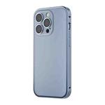 For iPhone 14 Pro Max Spring Buckle Metal Frosted Phone Case(Blue)