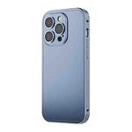 For iPhone 14 Spring Buckle Metal Solid Color Phone Case(Blue)