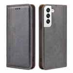 For Samsung Galaxy S23 5G Grid Texture Magnetic Flip Leather Phone Case(Grey)