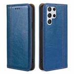 For Samsung Galaxy S23 Ultra 5G Grid Texture Magnetic Flip Leather Phone Case(Blue)