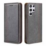 For Samsung Galaxy S23 Ultra 5G Grid Texture Magnetic Flip Leather Phone Case(Grey)