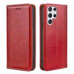 For Samsung Galaxy S23 Ultra 5G Grid Texture Magnetic Flip Leather Phone Case(Red)