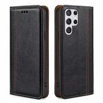 For Samsung Galaxy S23 Ultra 5G Grid Texture Magnetic Flip Leather Phone Case(Black)
