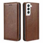 For Samsung Galaxy S23+ 5G Grid Texture Magnetic Flip Leather Phone Case(Brown)