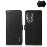 For Honor 80 KHAZNEH Side-Magnetic Litchi Genuine Leather RFID Phone Case(Black)