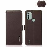 For Nokia C31 KHAZNEH Side-Magnetic Litchi Genuine Leather RFID Phone Case(Brown)