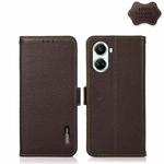 For Huawei nova 10 SE KHAZNEH Side-Magnetic Litchi Genuine Leather RFID Phone Case(Brown)