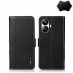 For Realme 10 Pro+ KHAZNEH Side-Magnetic Litchi Genuine Leather RFID Phone Case(Black)