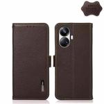 For Realme 10 Pro+ KHAZNEH Side-Magnetic Litchi Genuine Leather RFID Phone Case(Brown)
