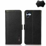 For Samsung Galaxy A04e KHAZNEH Side-Magnetic Litchi Genuine Leather RFID Phone Case(Black)