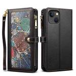 For iPhone 14 ESEBLE Star Series Lanyard Zipper Wallet RFID Leather Case(Black)