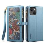 For iPhone 13 ESEBLE Star Series Lanyard Zipper Wallet RFID Leather Case(Blue)