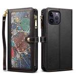For iPhone 12 Pro Max ESEBLE Star Series Lanyard Zipper Wallet RFID Leather Case(Black)