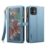 For iPhone 11 ESEBLE Star Series Lanyard Zipper Wallet RFID Leather Case(Blue)