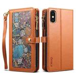 For iPhone XS Max ESEBLE Star Series Lanyard Zipper Wallet RFID Leather Case(Brown)