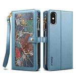 For iPhone XS Max ESEBLE Star Series Lanyard Zipper Wallet RFID Leather Case(Blue)