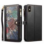 For iPhone XR ESEBLE Star Series Lanyard Zipper Wallet RFID Leather Case(Black)