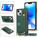 For iPhone 14 Crossbody Wrist Strap Card Holder Phone Case(Green)