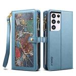 For Samsung Galaxy S21 Ultra 5G ESEBLE Star Series Lanyard Zipper Wallet RFID Leather Case(Blue)